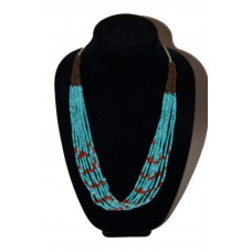 Necklace, multi-strand, Turquoise & Coral