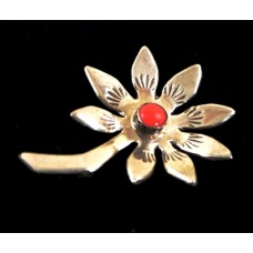 Sunflower Pin with Coral Stone